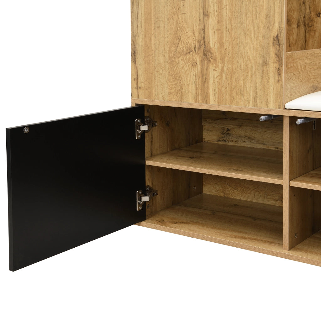 Mobile da ingresso con 2 Ante; 5 Ganci; Specchio e Panchina; per Ingresso; in MDF; 100×38×191 cm; Nero