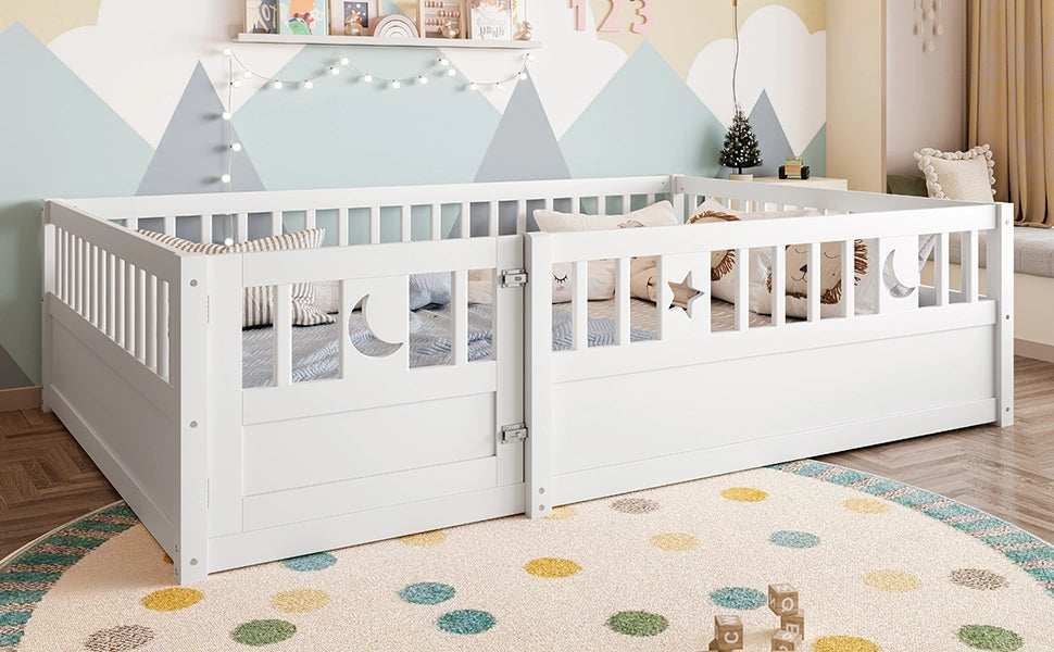 DESMIU Letto per Bambini 140 × 190 cm 2 Posti con Sponde di Sicurezza e Cancelletto con Chiusura, Senza Materasso, Bianco