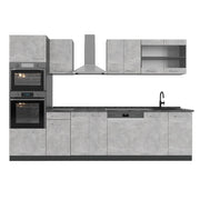 Cucina componibile R-Line Calcestruzzo/Antracite 300 cm con armadio alto, PL Antracite Vicco