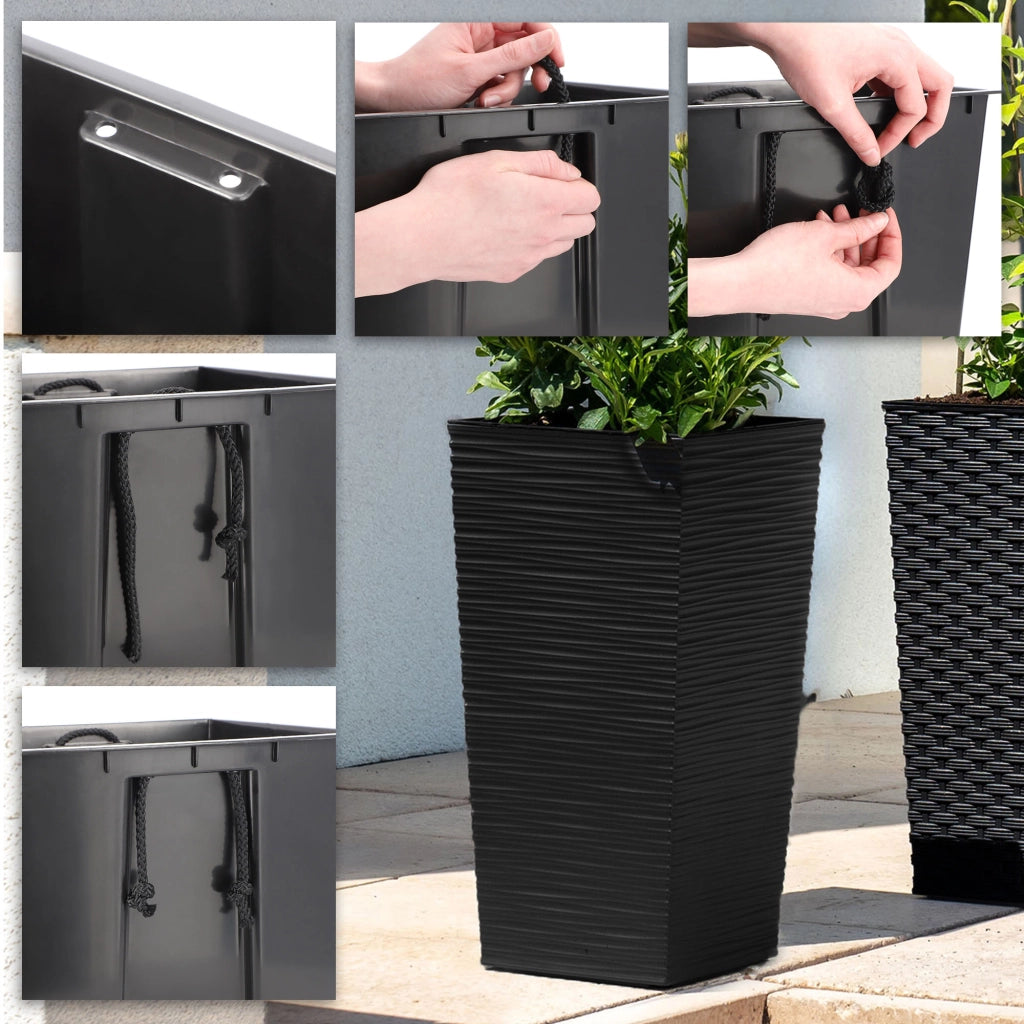 Vaso da giardino KADAX con inserto per fiori, grande e alto, 34x68 cm, nero.