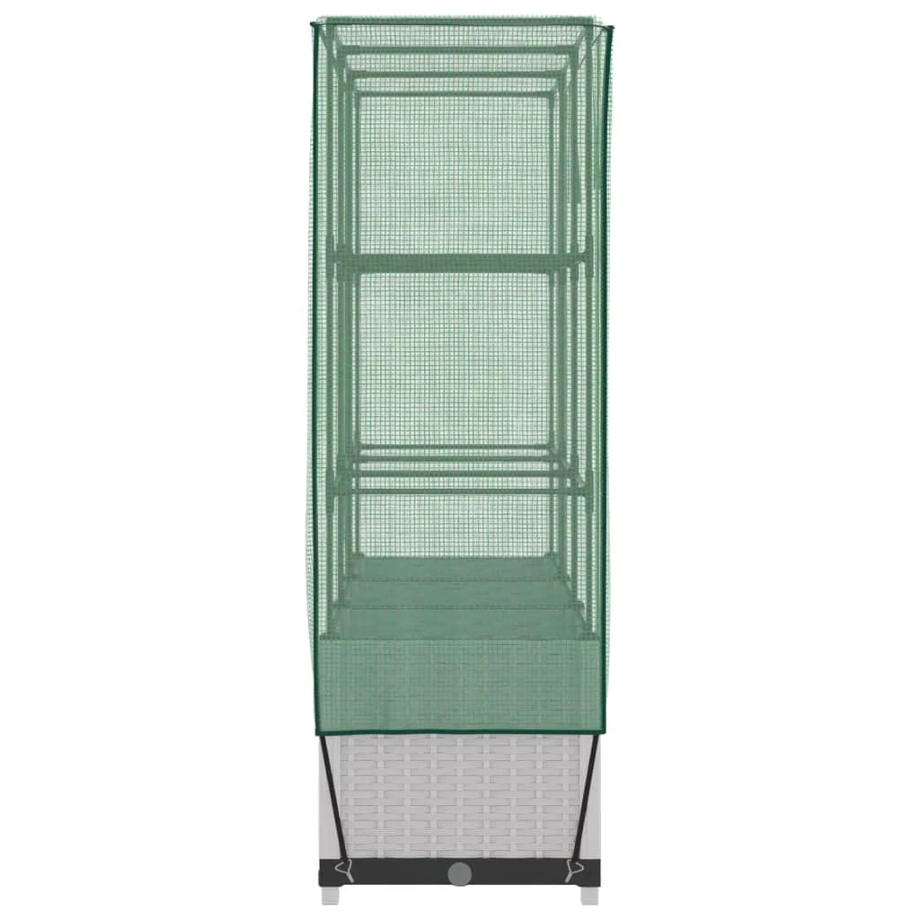 Aiuola rialzata/fioriera con copertura effetto rattan 120 x 40 x 138 cm bianco 02_0038737