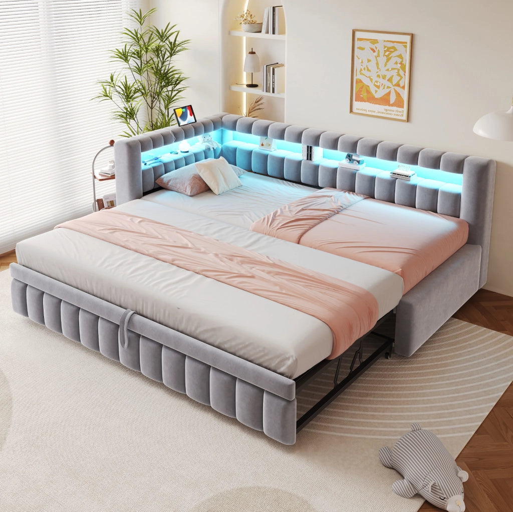 Divano letto estraibile 90x200 cm con LED e prese USB-C