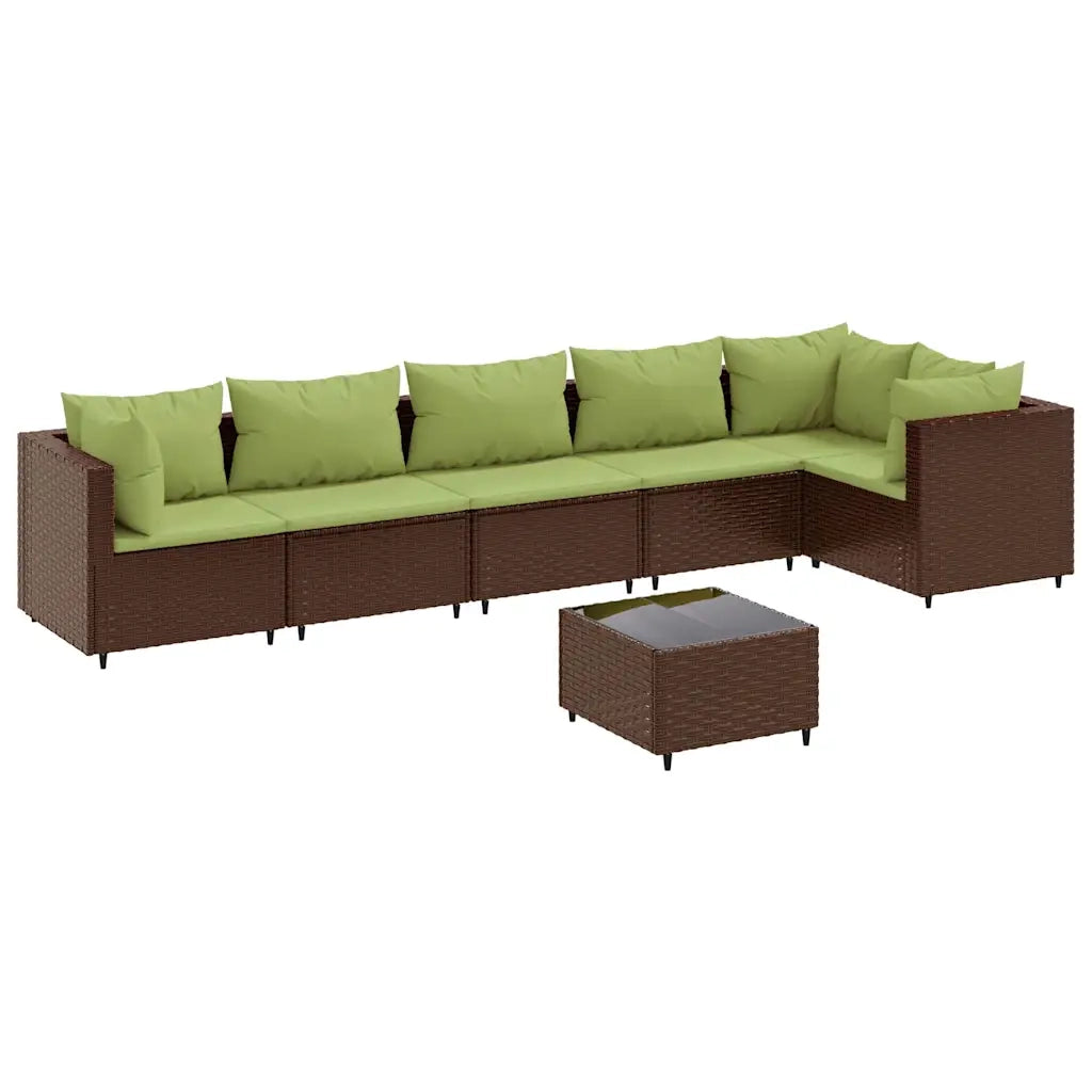 Set Divani da Giardino 7 pz con Cuscini in Polyrattan Marrone