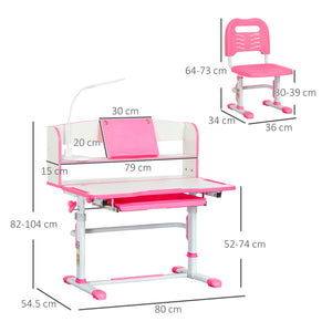 Banco Scuola per Bambini Regolabile con Luce LED Leggio e Portapenne Rosa