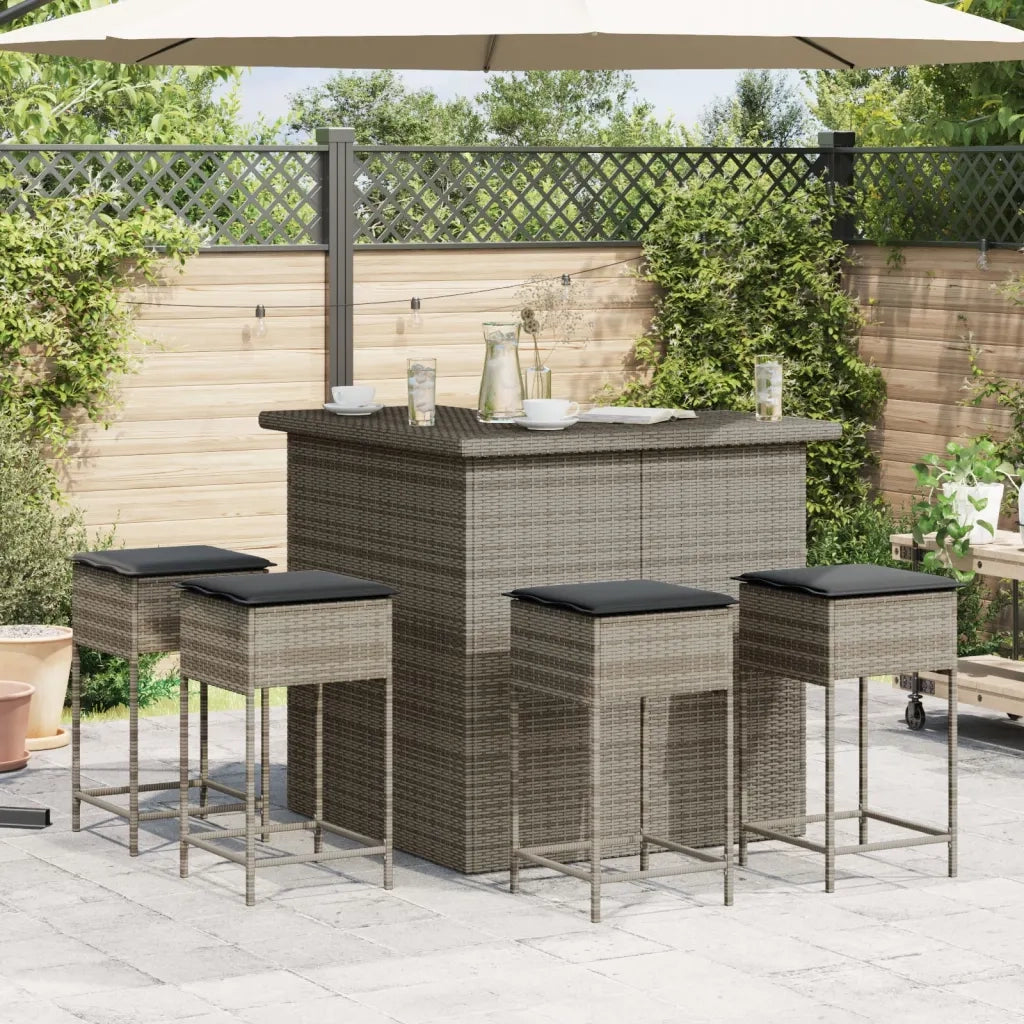 Set Bar da Giardino 5 pz con Cuscini in Polyrattan Grigio 3261505