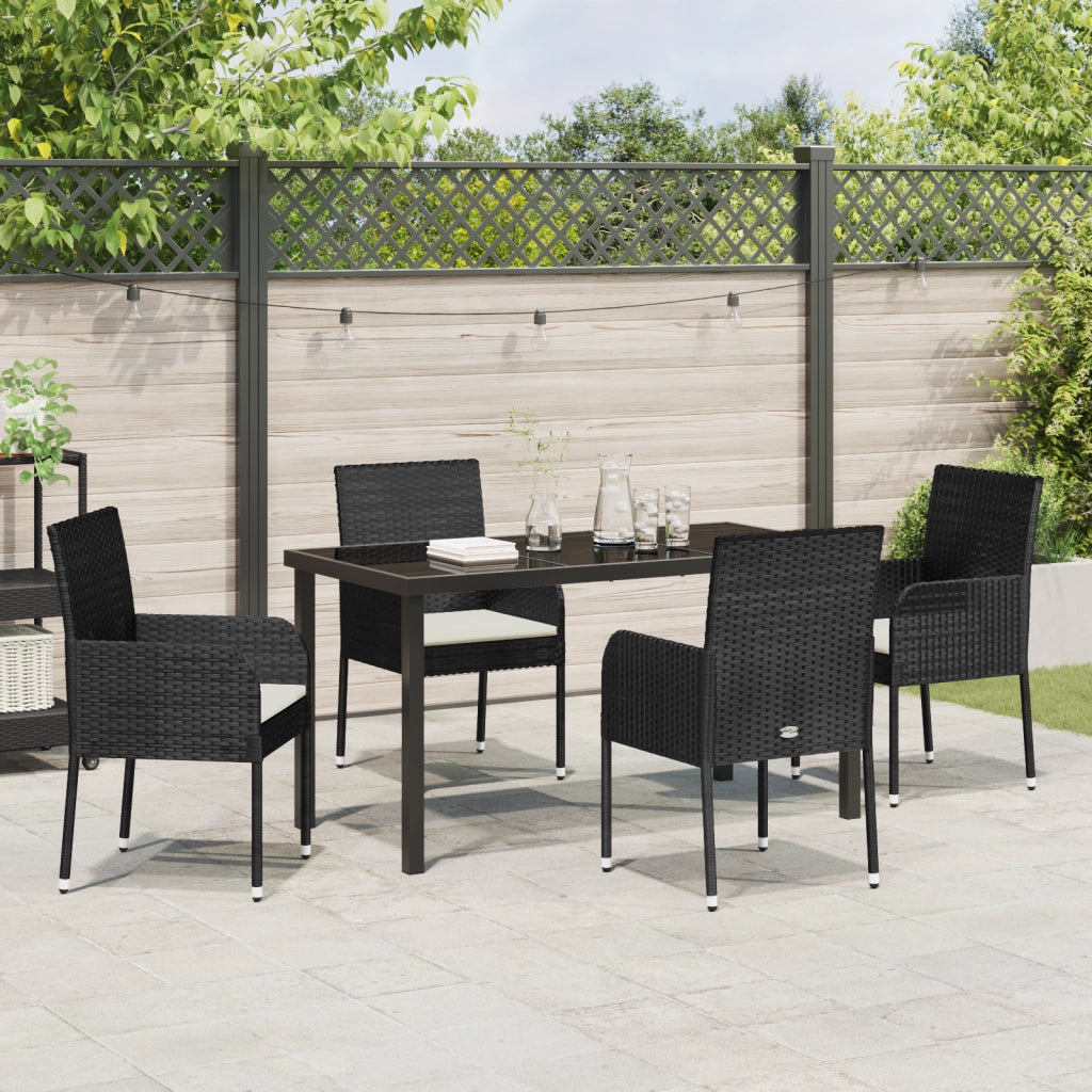 Set da Pranzo da Giardino 5 Pezzi con Cuscini in Polyrattan Nero