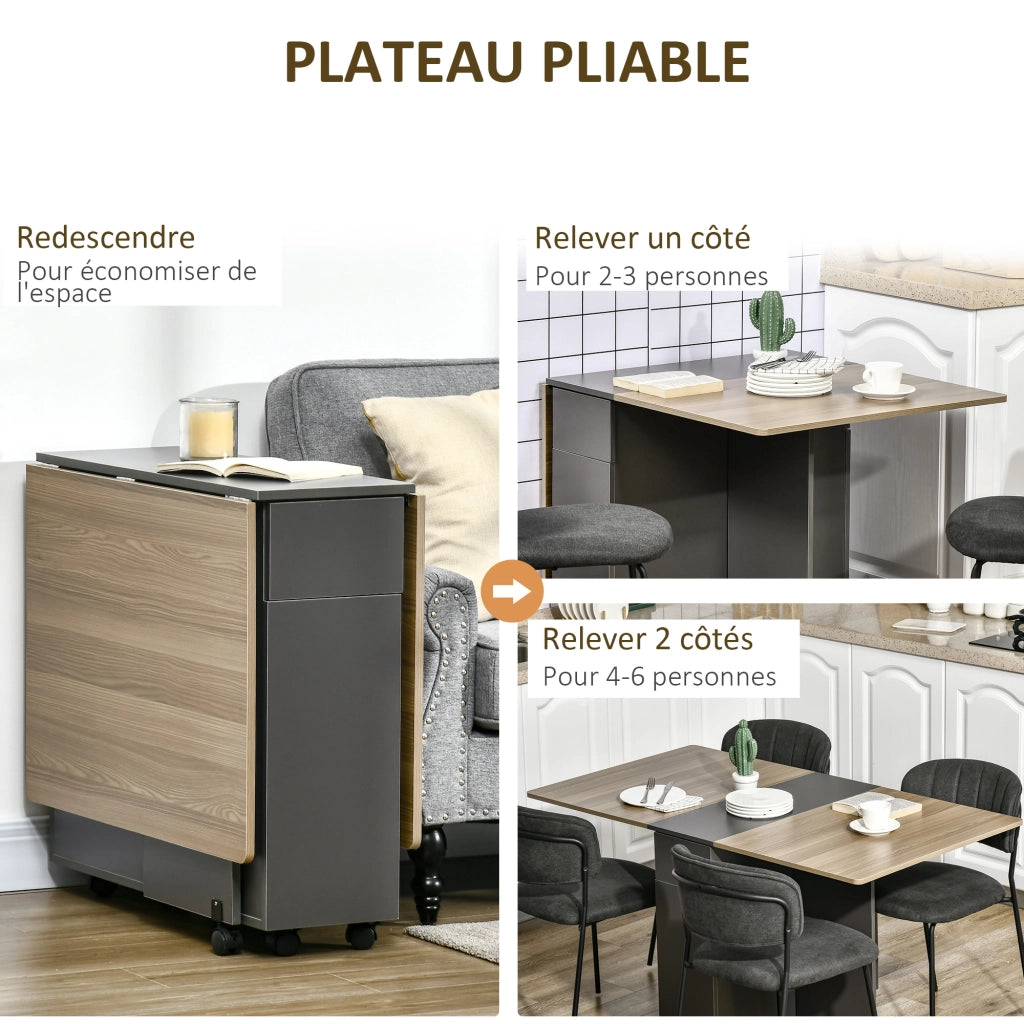 Tavolo da pranzo pieghevole con ruote e cassetti ¨C Zephmum ¨C Bianco 76x140x74 cm