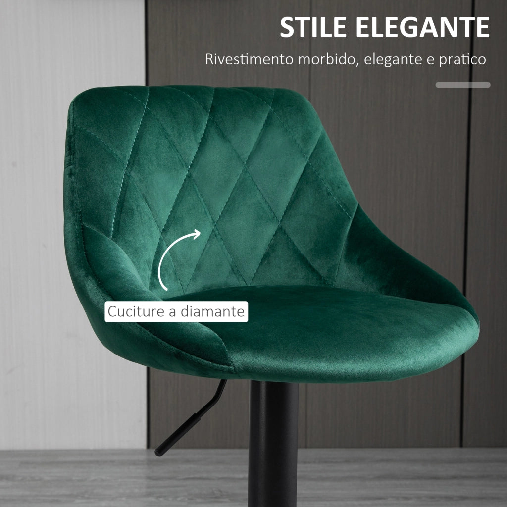 Sgabelli Alti con Schienale e Poggiapiedi ¨C Zephmum ¨C Verde Velluto Metallo 46x48x83-104 cm
