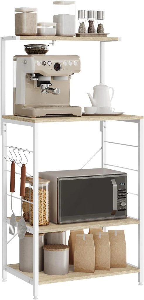 Scaffale per Cucina in Acciaio Legno 4 Ripiani Carrello per Microonde Scaffalature Organizzatore 60x40x123 cm