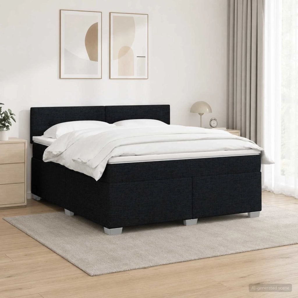 Letto con Box Spring, Materasso e LED Nero 160 x 200 cm Tessuto 3451982