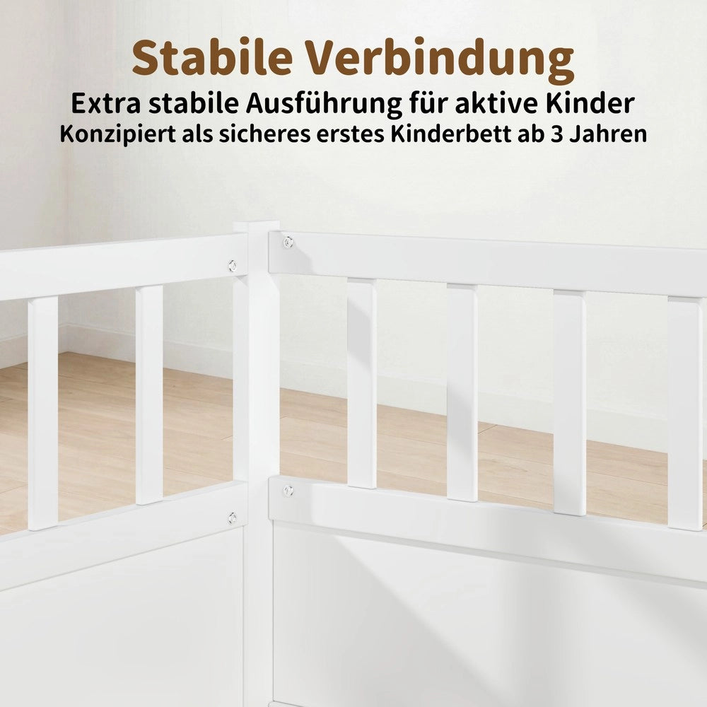 Letto Montessori per Bambini in Pino ¨C MINIMAL ¨C 90x200 Bianco, Rete a Doghe, Sponda