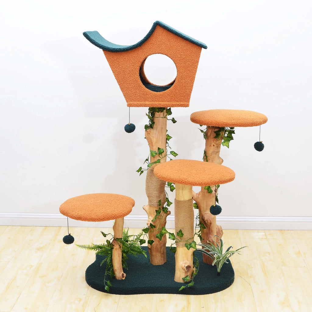 Fudajo Albero tiragraffi con effetto pianta 135 cm pelliccia e legno pero