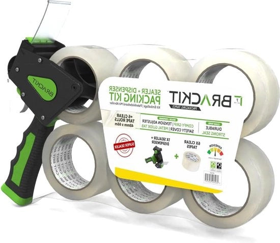 Tape per imballaggio forte e resistente con dispenser 48 mm x 66 m 6 rotoli - per uso frequente o trasporto - chiudi facilmente i tuoi pacchi e scatole