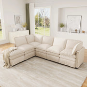 DIVANO MODULARE XXL 344x127x91 cm Chenille Beige con funzione letto e pouf mobile