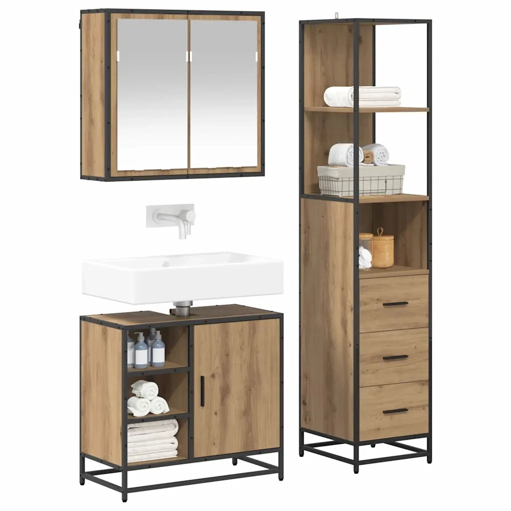 Set di mobili per il bagno con porta 3 pcs Rovere artigianale 3402406