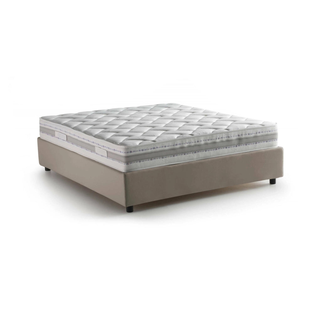 Letto matrimoniale Alaksir, Letto contenitore con rivestimento in tessuto, Made in Italy, Apertura frontale, con materasso cm 140x200 incluso, Tortora