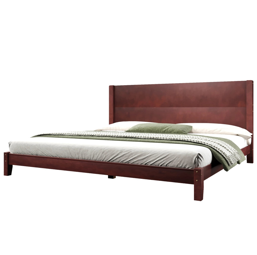 Letto a piattaforma 180x200 cm con testiera e rete a doghe; marrone in MDF e legno di pino