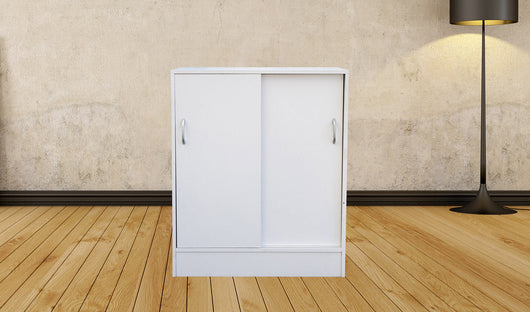 Mobiile 2 Ante Scorrevoli 3 Ripiani 60x30x71 cm in PB e Carta Bianco