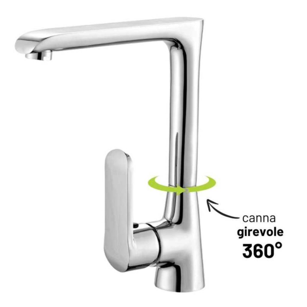 Miscelatore monoforo ottone per lavello cucina amsterdam erogazione orientabile *** finitura- cromo lucido, confezione 1