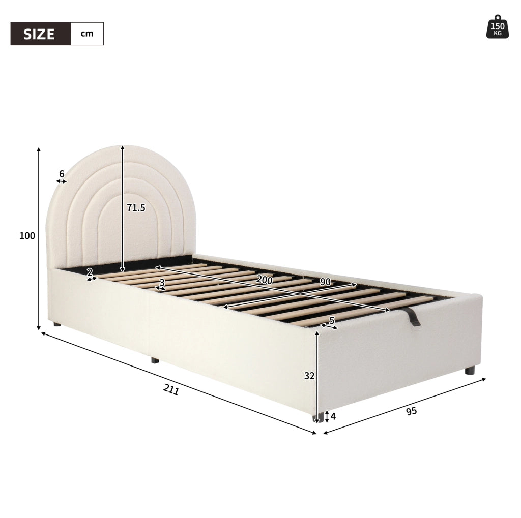 Letto singolo imbottito con contenitore 90x200 cm bouclé beige