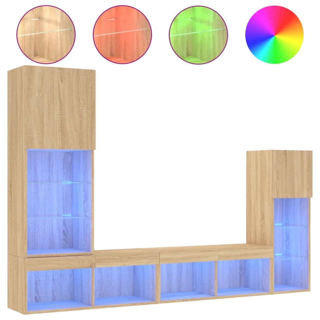 Mobili TV a Muro con LED 4pz Rovere Sonoma Legno Multistrato 3216649