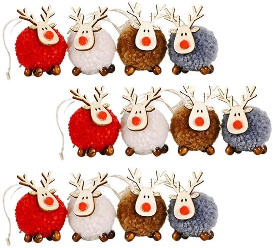 Decorazioni per albero di Natale 12 pezzi - Materiale velluto legno - Decorazioni per festa - Sostenibili - Dimensioni 5 x 4 cm