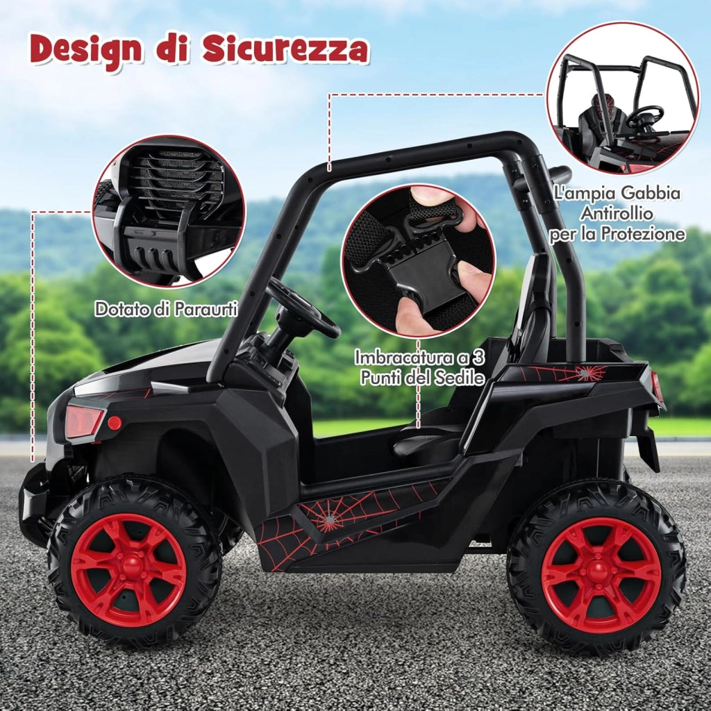 24V Macchina Elettrica per Bambini, UTV Elettrico con Telecomando Cintura di Sicurezza a 3 Punti, 3 Velocità 2,5-4,5 km/h, Partenza Lenta, Veicolo per Bambini di 3-8 Anni (Nero+rosso)