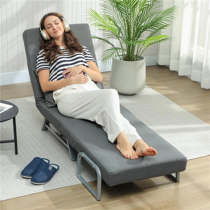 POLTRONA LETTO 3 IN 1 CON SCHIENALE RECLINABILE SU 5 LIVELLI, IN TESSUTO EFFETTO LINO, 73X78X81 CM, GRIGIO SCURO