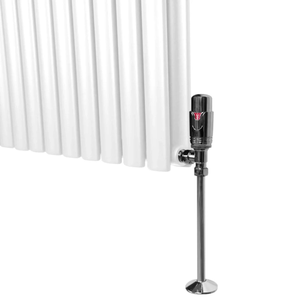 Radiatore a colonna ovale e valvole cromate TRV Designer bianco 1600mm x 240mm
