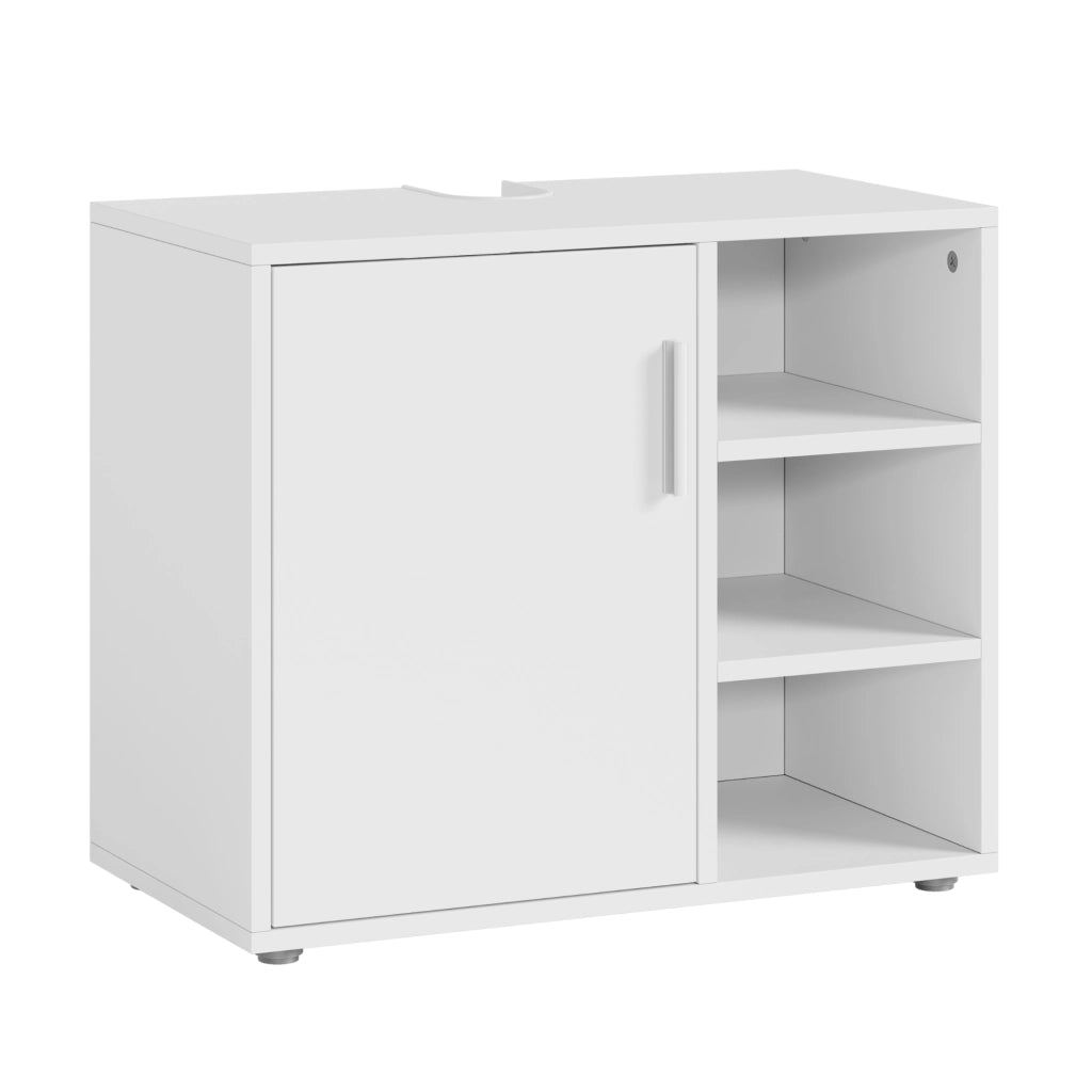 Mobile Sottolavabo Kulaik da Bagno ad Anta e 3 Scomparti Aperti 51 x 60 x 32 cm - Bianco [en.casa]