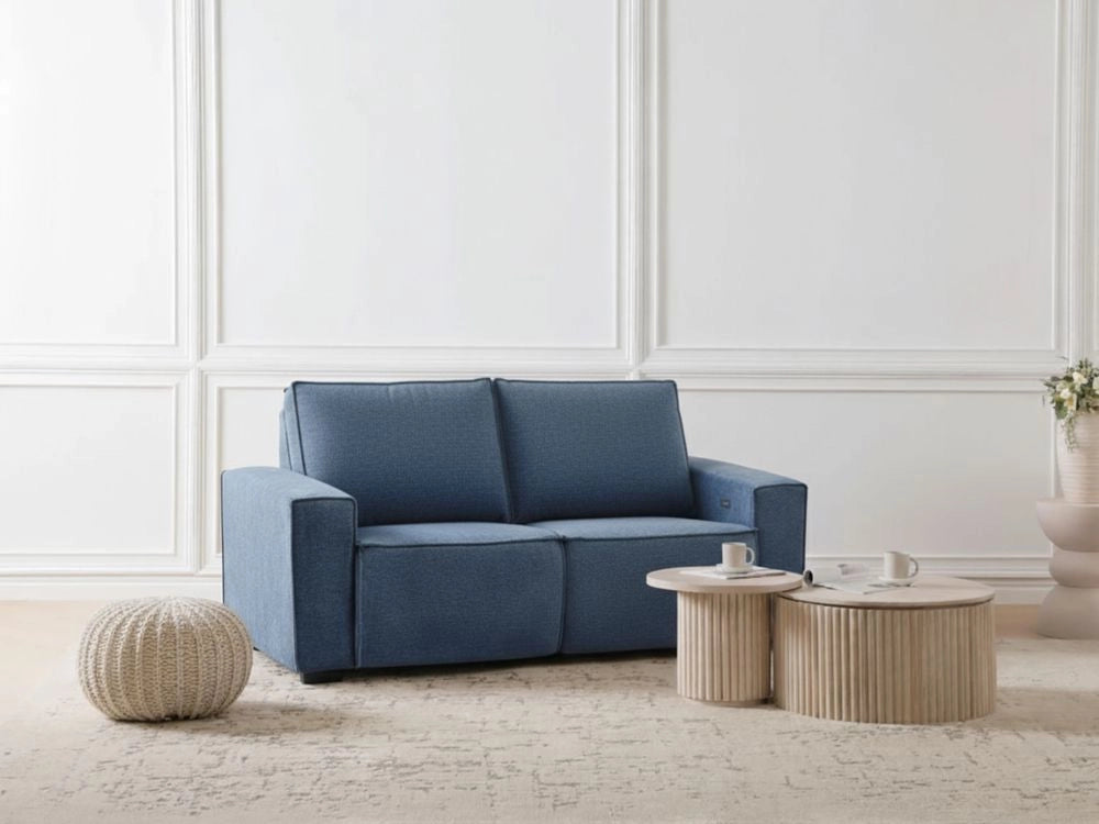 Divano elettrico reclinabile Poliestere blu imbottito divano a 2 posti Design moderno Funzione relax