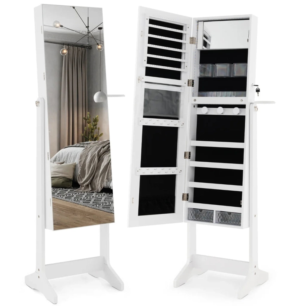 Mobile portagioielli indipendente con specchio a figura intera 41 x 36,5 x 156 cm spazio di archiviazione ottimale design moderno in MDF bianco 20_0010388