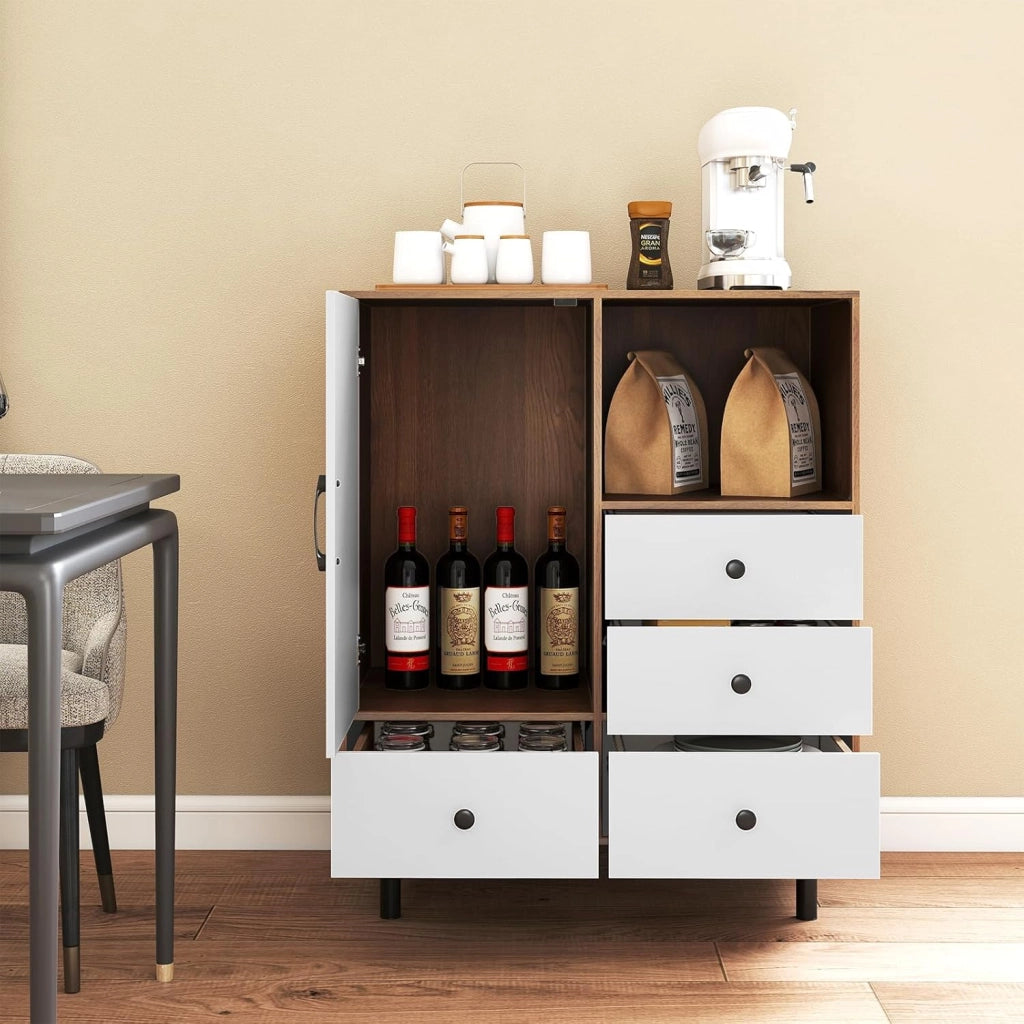 Cassettiera con 4 cassetti, credenza da cucina con piano e vano aperto, credenza da cucina, in legno, 80 x 45,5 x 97,5 cm
