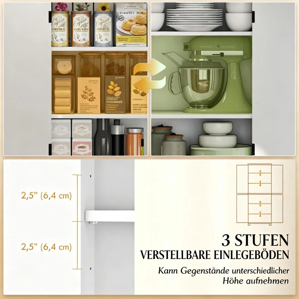 Credenza alta con 4 ante e 4 ripiani regolabili, per cucina e sala da pranzo, in MDF bianco, 76 × 40 × 178,5 cm