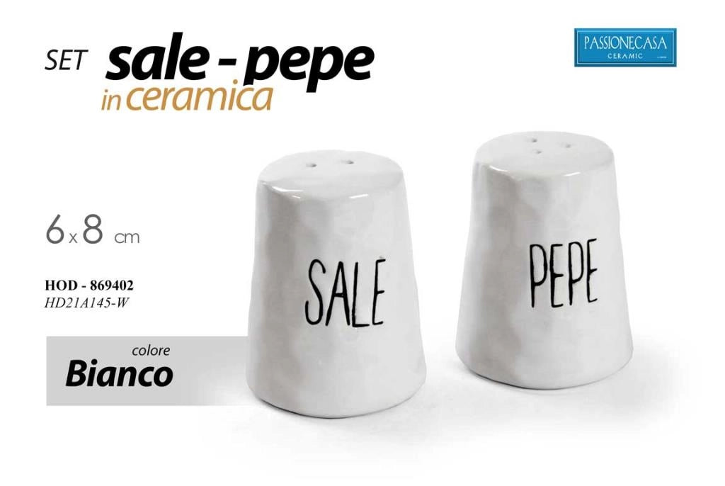 Set 2 Pezzi Sale e Pepe da Tavola in Ceramica Bianca 7,5 cm
