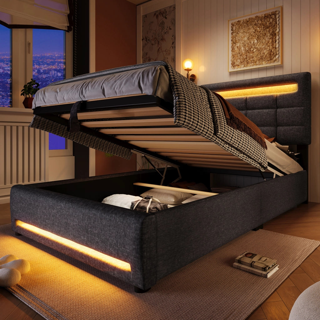 letto imbottito lino grigio 90 x 200 cm