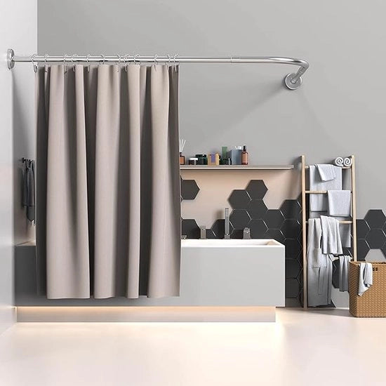 Stanghe per docciaschiuma a L con supporto angolare per forare 90-120x90-120 cm in acciaio inossidabile, docciaschiuma angolare per doccia, rail per doccia, con 24 anelli per doccia per bagno, cucina, cameretta