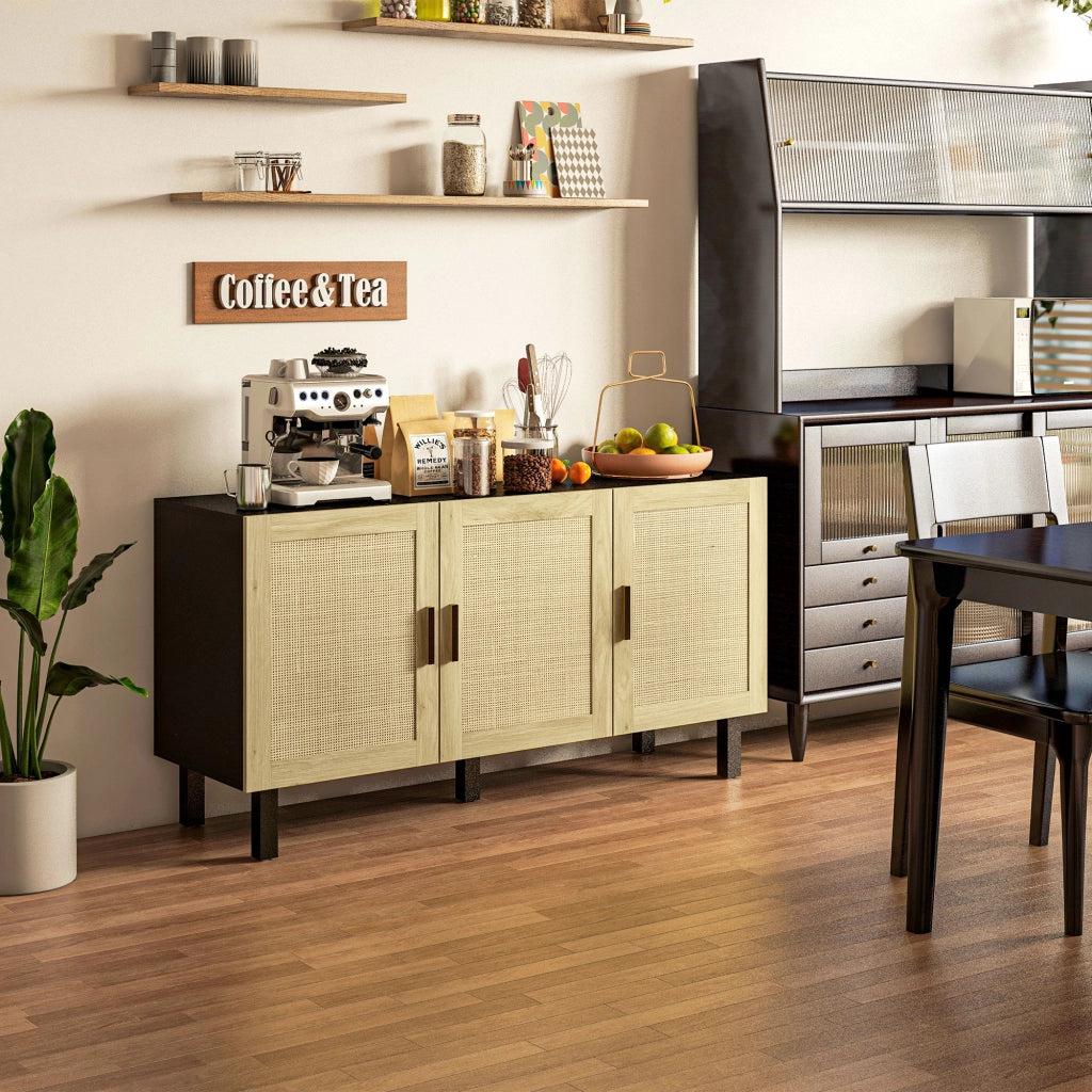 Mobile contenitore con ante effetto cannage ¨C Xylo ¨C 136x41x70 cm nero e legno naturale