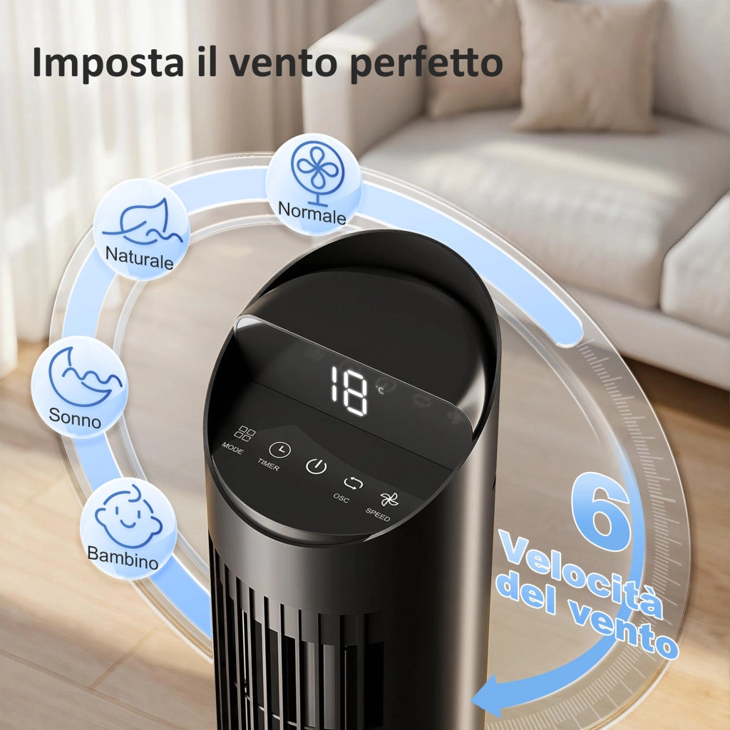 Ventilatore Torre 116 cm ¨C zephmum ¨C Nero, WiFi App Controllo