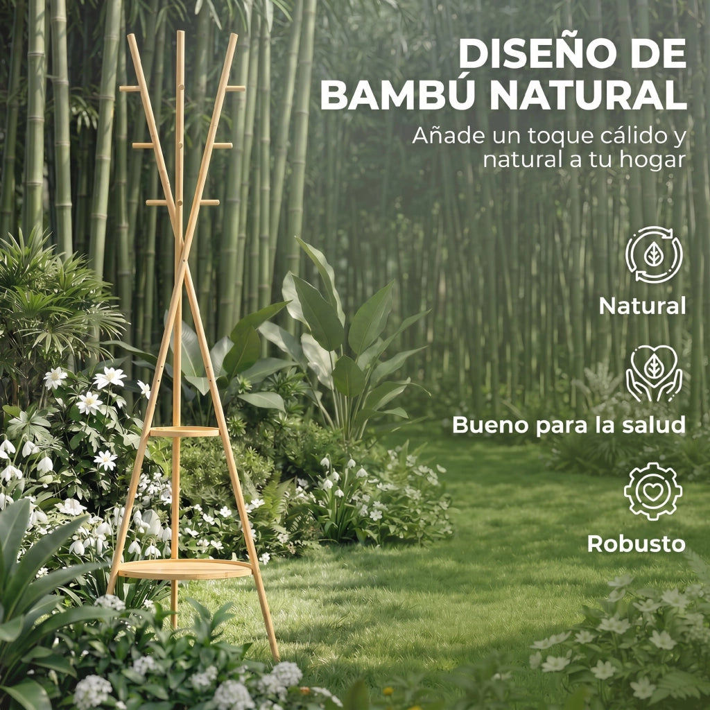 Appendiabiti in Bamb¨´ con Ripiani e Ganci ¨C Zephmum ¨C 58,5x58,5x176 cm Colore Naturale