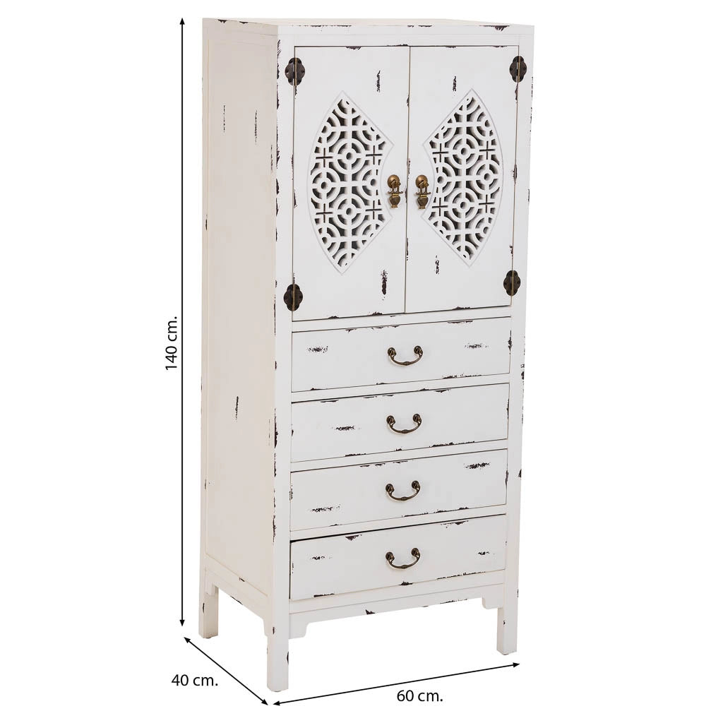 Mobiletto in legno con 4 cassetti e 2 ante, bianco, 60x40x140h cm