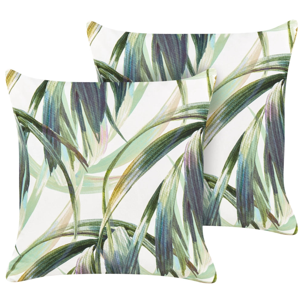 Set di 2 cuscini da giardino in tessuto di poliestere grigio con motivo a foglie 45 x 45 cm resistente all'acqua esterno