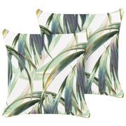 Set di 2 cuscini da giardino in tessuto di poliestere grigio con motivo a foglie 45 x 45 cm resistente all'acqua esterno