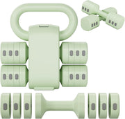 Set di 2 manubri regolabili 2 in 1, per donne e uomini, 4 livelli di peso con adattatore kettlebell, set di manubri per casa (Verde)
