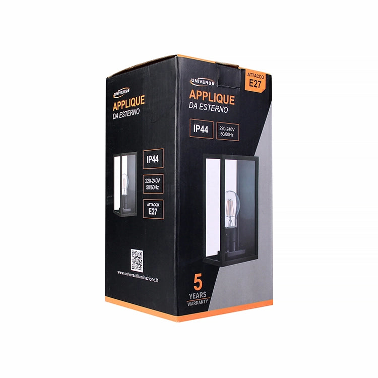 LAMPADA DA PARETE IP44 PER INTERNI ED ESTERNO IN ALLUMINIO NERO CON ATTACCO E27 - IDEALE PER GIARDINI INGRESSI E VERANDE