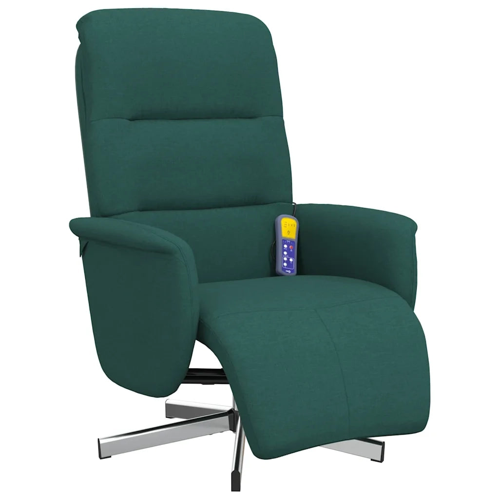 Divano Sedia-Poltrona Reclinabile Massaggio Poggiapiedi Verde Scuro Tessuto 824741