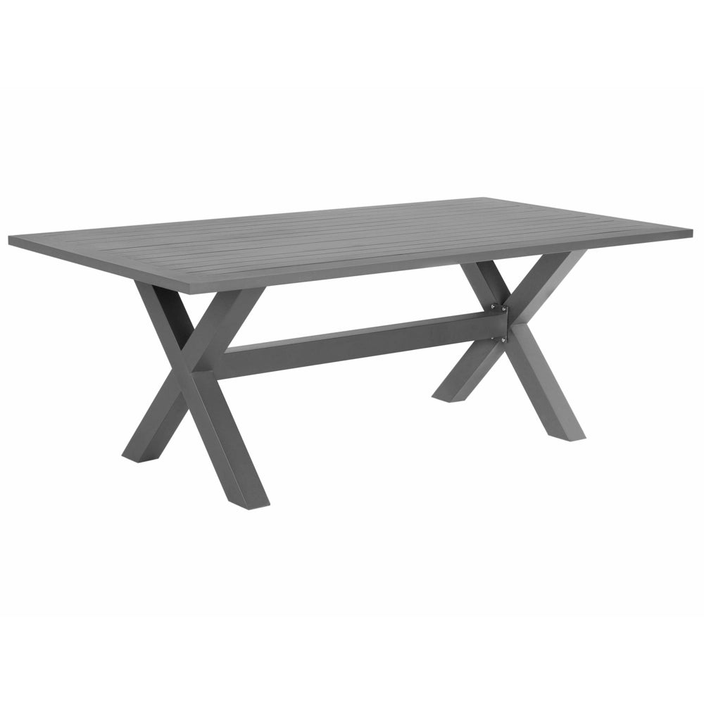 Set da pranzo da giardino Tavolo da 6 posti in rattan sintetico grigio e 6 sedie con cuscini grigi