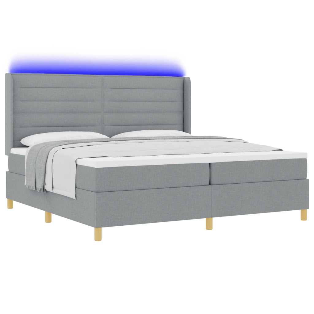 Letto a Molle  con Materasso e Luce LED Grigio Chiaro 200x200 cm Tessuto