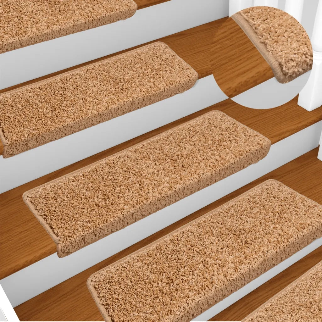 Tappetini per scale 15 pz 65x21x4 cm Beige Bordo rettangolare 134577