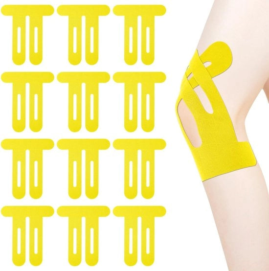 Tape di Kinesiologia 12 pezzi - Ademendente - Idrorepellente - Supporto Ginocchio - Elettroelastico - Senza Latex - Nastro Sportivo